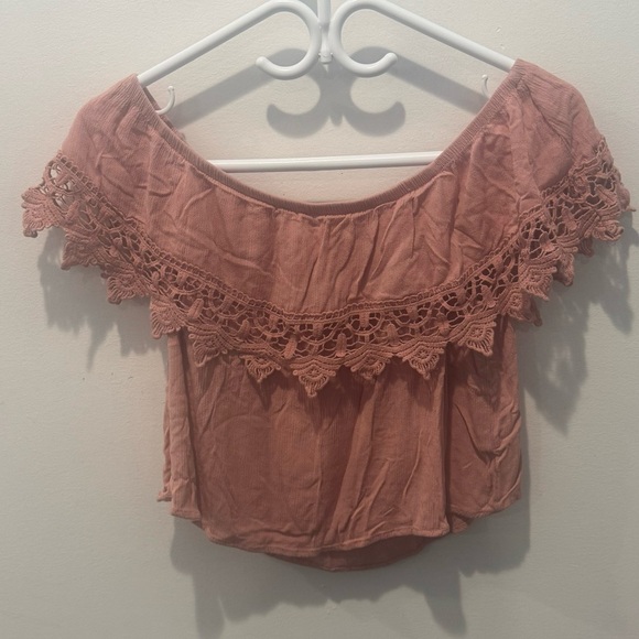 Streetwear Society Tops - Streetwear Society Pink Women's Lace Trim Off-Shoulder Top